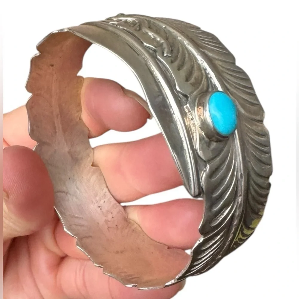 Vintage Navajo Turquoise Sterling Silver Cuff Bracelet by Ben Begaye Signed